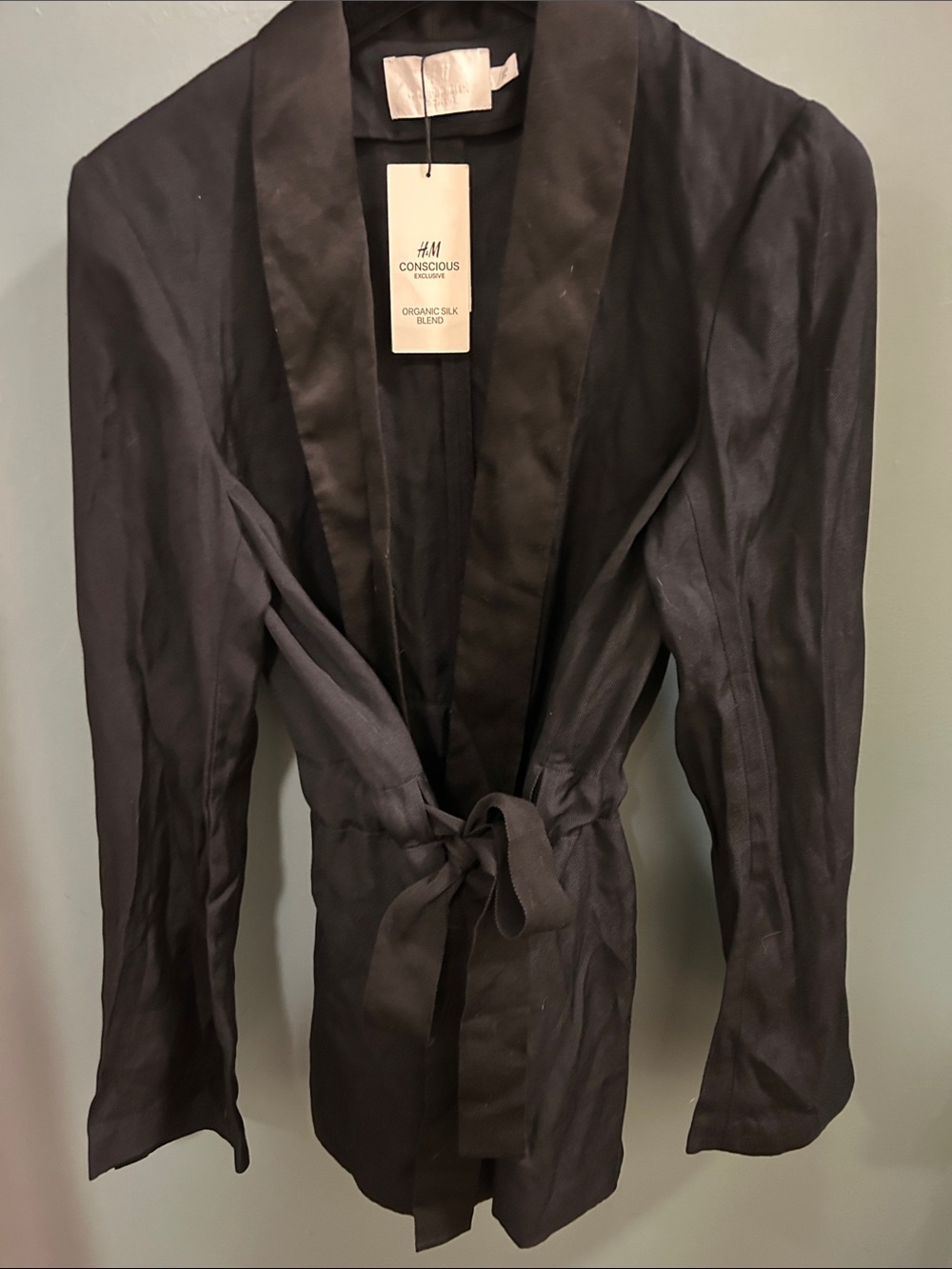 H&M Women’s CONSCIOUS COLLECTION Black Silk blend Front Tie Blazer $150 NEW TAGS